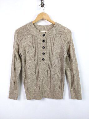 Treasure & Bond Womens Beige Cable Knit Henley Placket Sweater Size XS